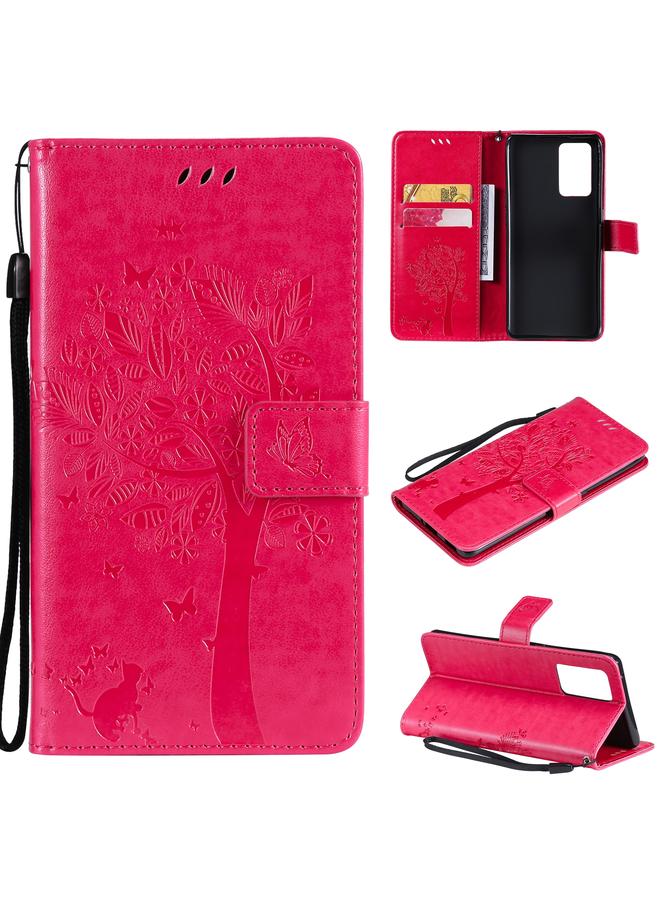 اس-توب جراب لهاتف OPPO Reno6 Pro 5G، جراب جلدي PU قلاب أفقي بطباعة مضغوطة بنقشة شجرة وقط، مع حامل وفتحات للبطاقات ومحفظة وحبل تعليق - Image 1