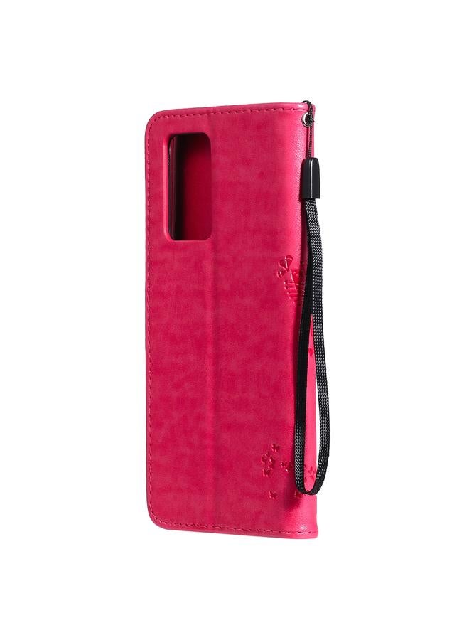 اس-توب جراب لهاتف OPPO Reno6 Pro 5G، جراب جلدي PU قلاب أفقي بطباعة مضغوطة بنقشة شجرة وقط، مع حامل وفتحات للبطاقات ومحفظة وحبل تعليق - Image 3