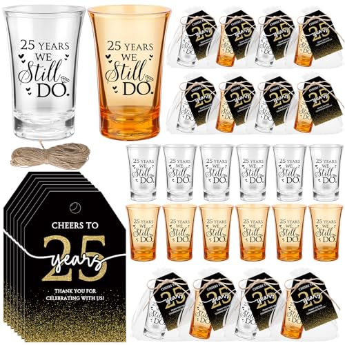 SiliFine 36 Sets 25th Wedding Anniversary Party Favors We Still Do 25 Years Wedding Shot Glasses Thank You Tags Anniversary Decorations Gifts for Guest Favors Celebration Return Gifts - Image 1