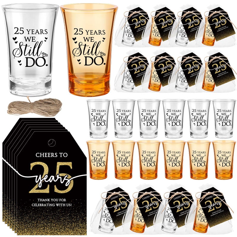 SiliFine 36 Sets 25th Wedding Anniversary Party Favors We Still Do 25 Years Wedding Shot Glasses Thank You Tags Anniversary Decorations Gifts for Guest Favors Celebration Return Gifts - Image 2