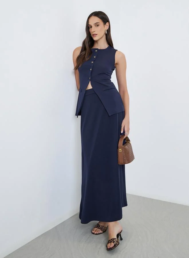 Styli Solid Knit A-Line Maxi Skirt