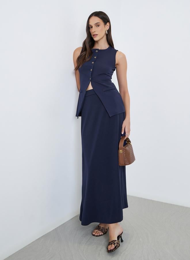 Styli Solid Knit A-Line Maxi Skirt - Image 1