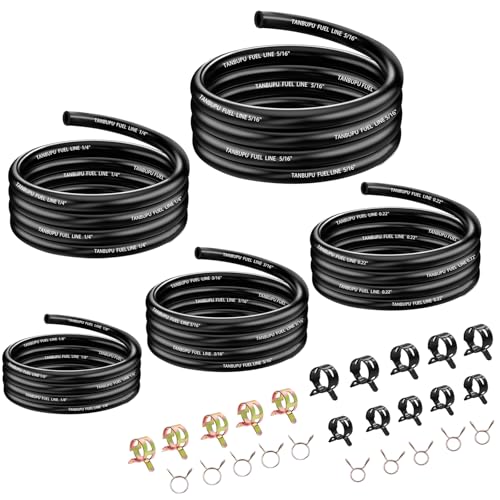 Tanbupu 3.3Ft 5 Sizes-1/8" 3/16" 0.22" 1/4" 5/16" ID Fuel Line with 50Pcs Clamps Gas Tube Hose Compatible with Kawasaki EZGO Snowmobile Tractors Golf Cart ATV Motorcycle Small Engines Lawn Mowers - Image 1