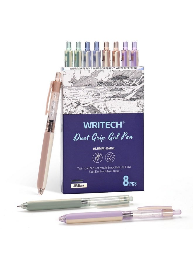 WRITECH Retractable Gel Ink Pens 8Ct Black Ink 0.5Mm Extra Fine Point Tip Click Pen For Smooth Writing Journaling Drawing Note Taking Sketching No Bleed & Smear & Smudge Double Colors Duetgrip  - Image 1