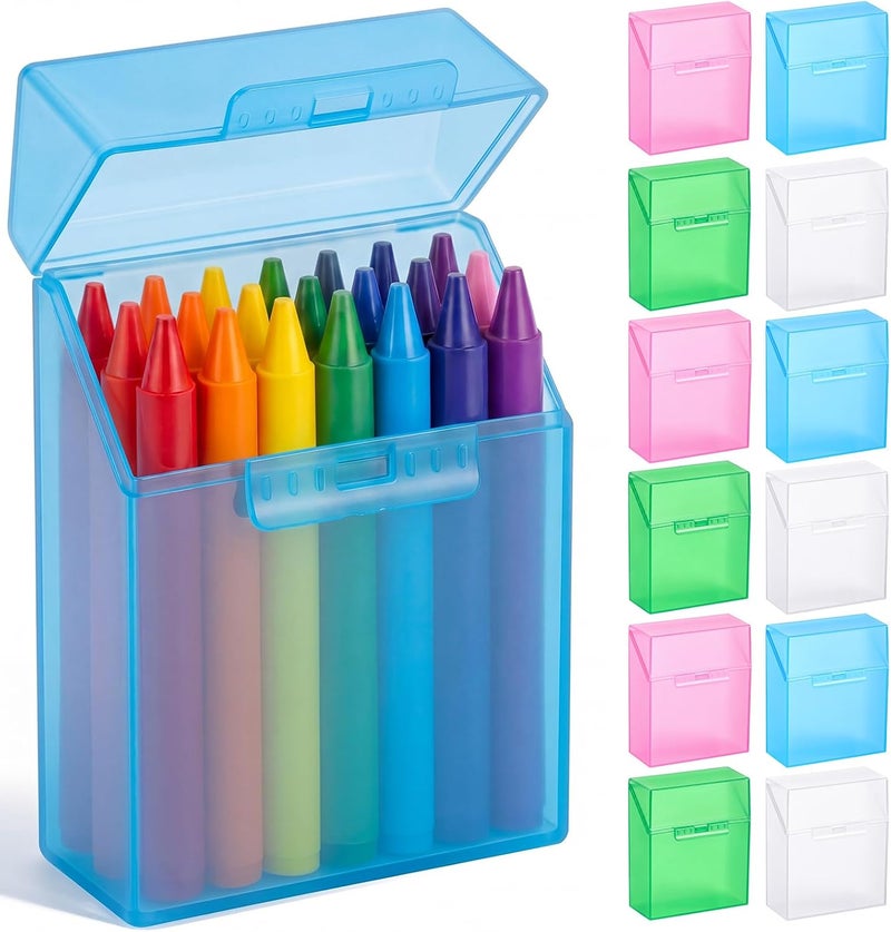 Clabby 12 Pcs Plastic Crayon Box Colorful Bulk Holds 24 Crayons Box with Hinged Lid and Snap Closure for Pens Crayons School Office Supplies Organization - Image 1
