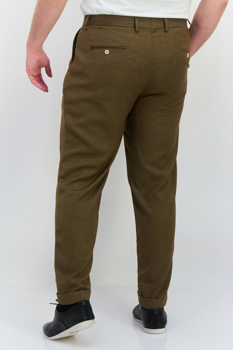 Sorbino Men Regular Fit Textured Straight Leg Pants, Slate Brown - Image 3