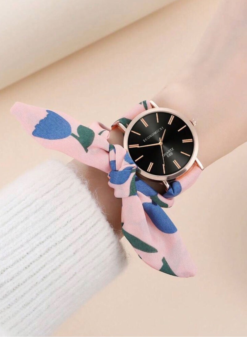 ECONOMICXI Casual Watch For Women With Colored Fabric Strap - Image 1