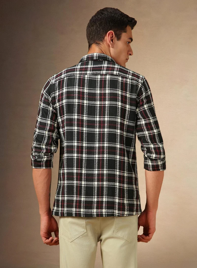 Dennis Lingo Men's Black Cotton Blend Checkered Button Down Shirt