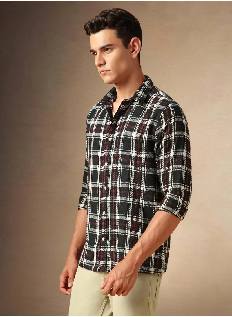 Dennis Lingo Men's Black Cotton Blend Checkered Button Down Shirt