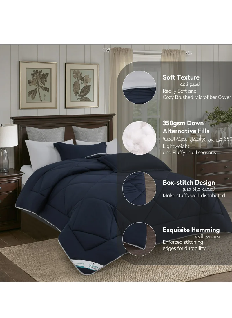 Donetella Lightweight Comforter Set 4-Pcs Single Size(120x200 Cm) Solid Bedding Comforter Sets With Plain Diamond Quilting And Down Alternative Filling, Royal  Blue