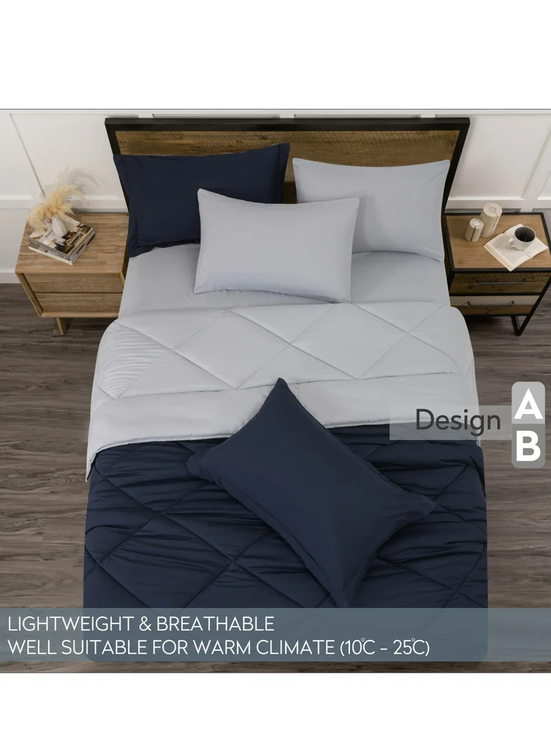 Donetella Lightweight Comforter Set 4-Pcs Single Size(120x200 Cm) Solid Bedding Comforter Sets With Plain Diamond Quilting And Down Alternative Filling, Royal  Blue