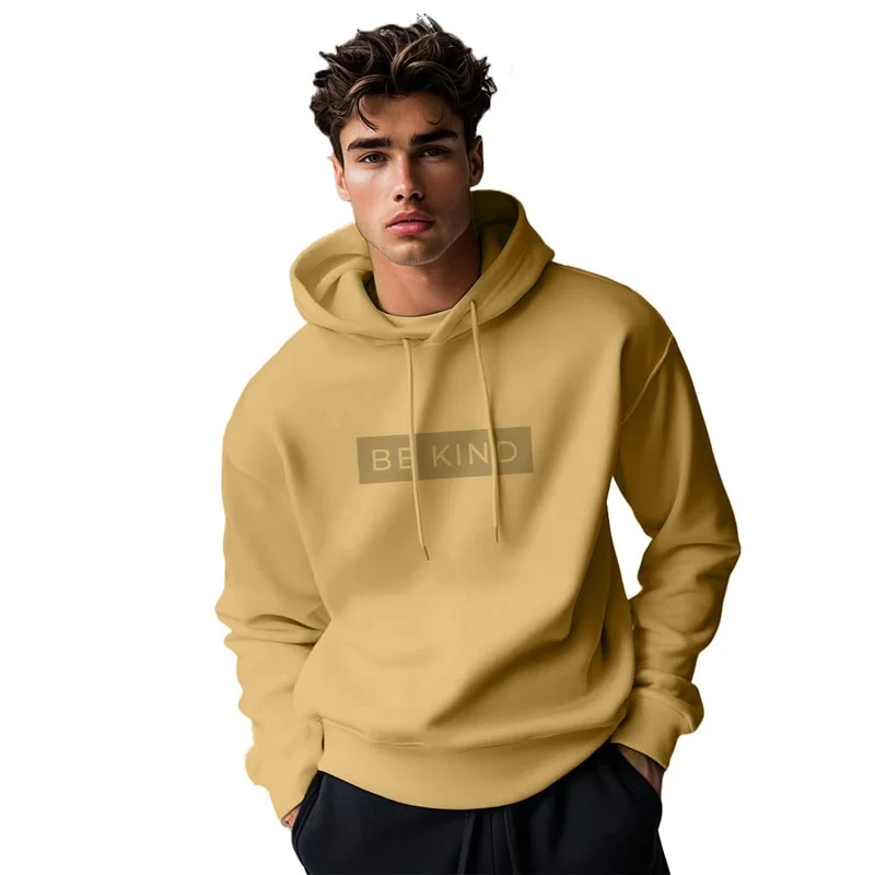 NOBERO Men's Cotton Blend Hooded Sweatshirt in Mustard