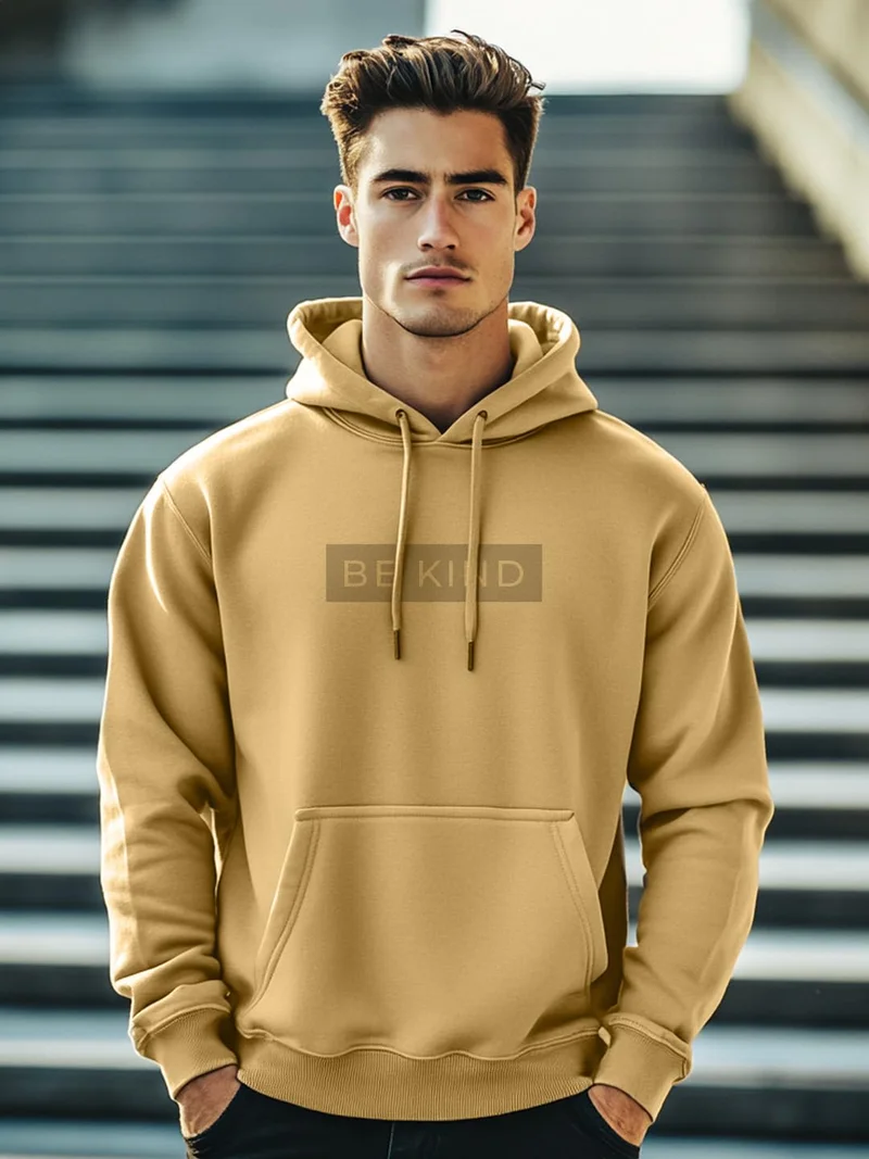 NOBERO Men's Cotton Blend Hooded Sweatshirt in Mustard