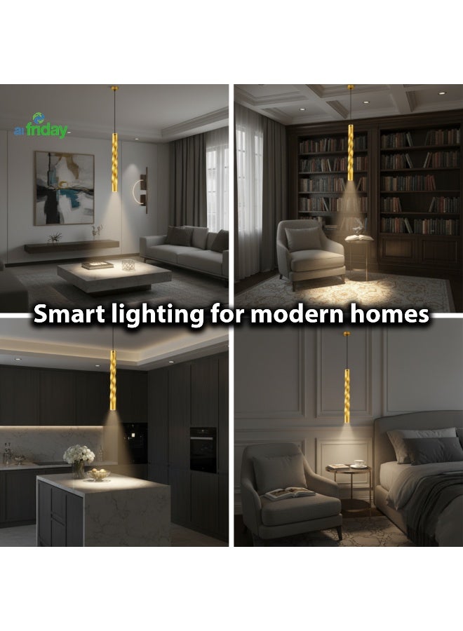 ALFRIDAY Modern Gold Pendant Light - 12W LED, Warm 3000K, Dining Pendant - Image 3
