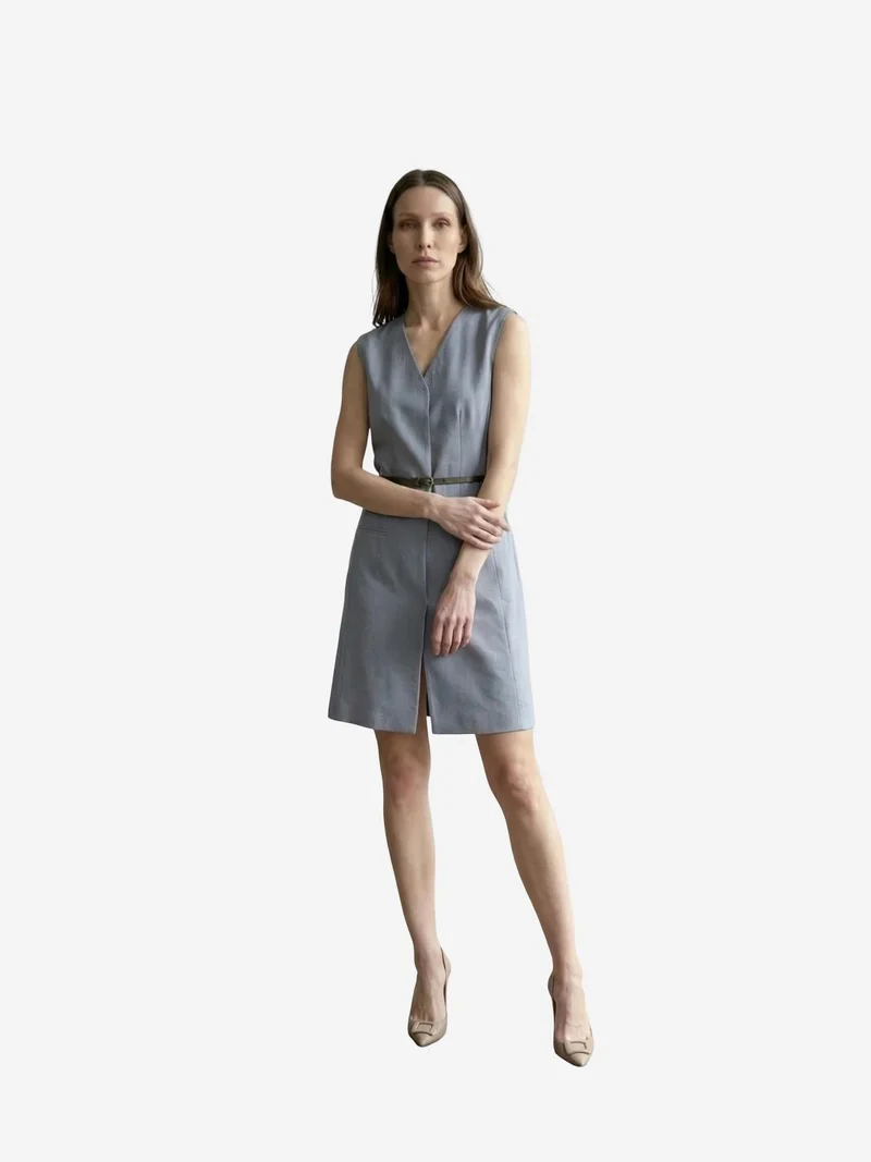 My Fashion Cerulean Blue MY FASHION Belted V-Neck Sleeveless Mini Shift Dress for Women | Best Price UAE
