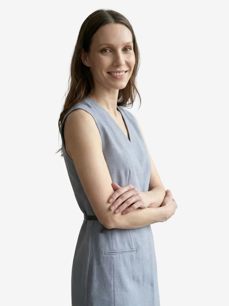 My Fashion Cerulean Blue MY FASHION Belted V-Neck Sleeveless Mini Shift Dress for Women | Best Price UAE