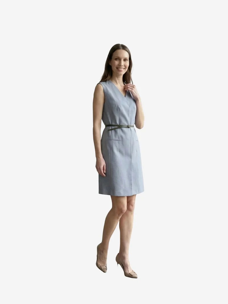 My Fashion Cerulean Blue MY FASHION Belted V-Neck Sleeveless Mini Shift Dress for Women | Best Price UAE
