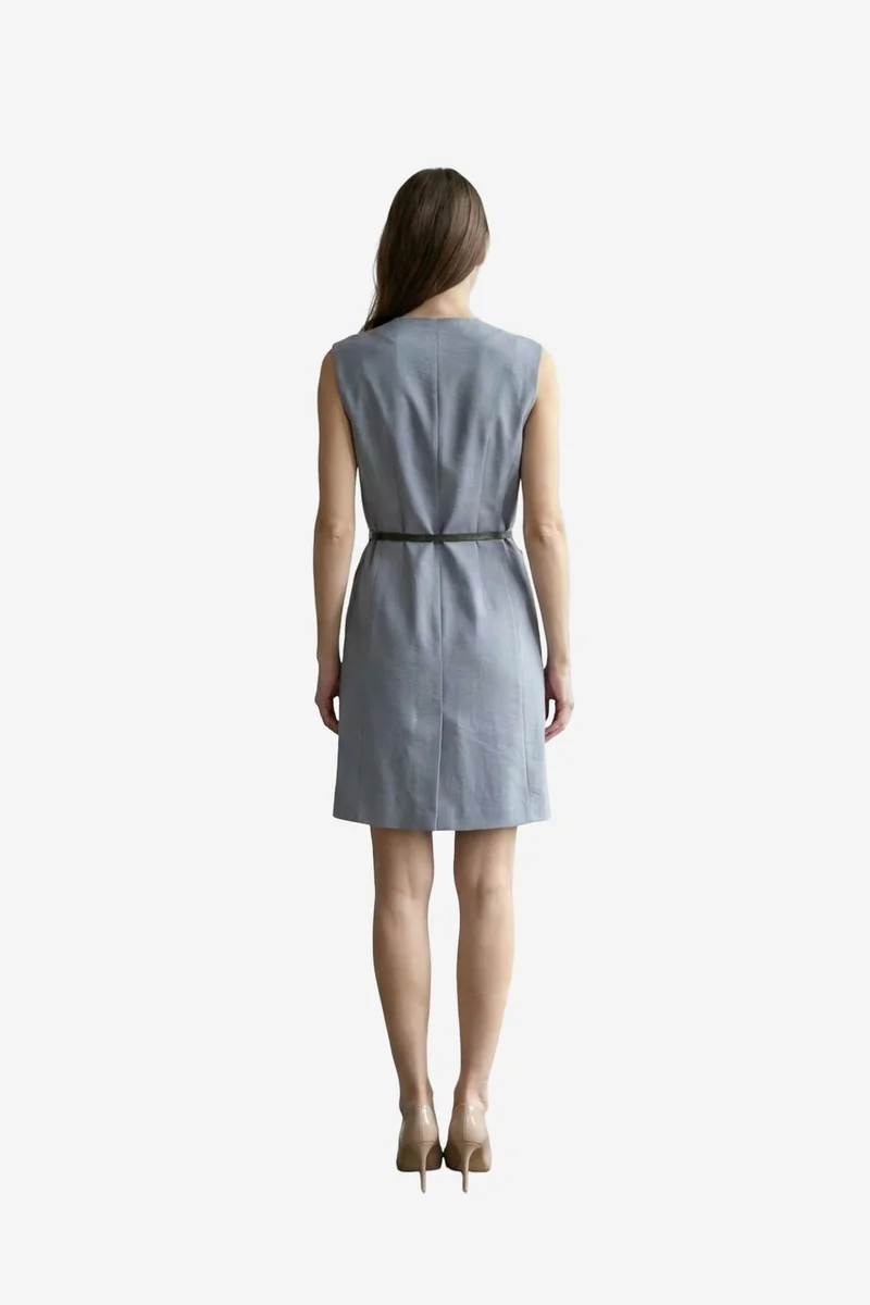 ماي فاشن MY FASHION Belted V-Neck Sleeveless Mini Shift Dress