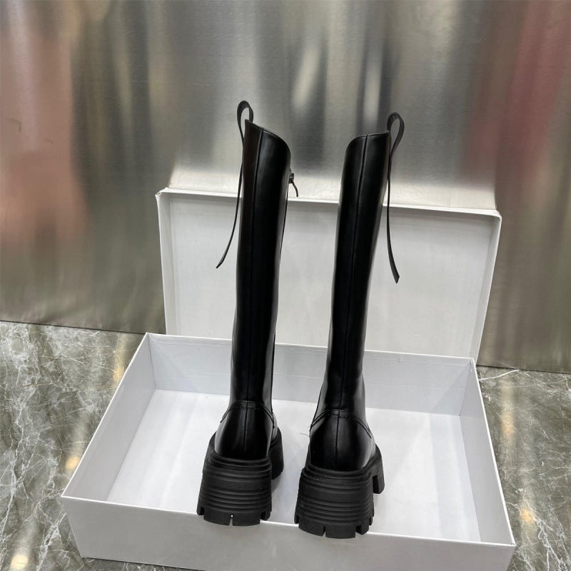 Increased Thick Bottom Slimming But Knee Knight High Boots 2024 European Explosions Fleece-Lined Inequality Tide - Image 3