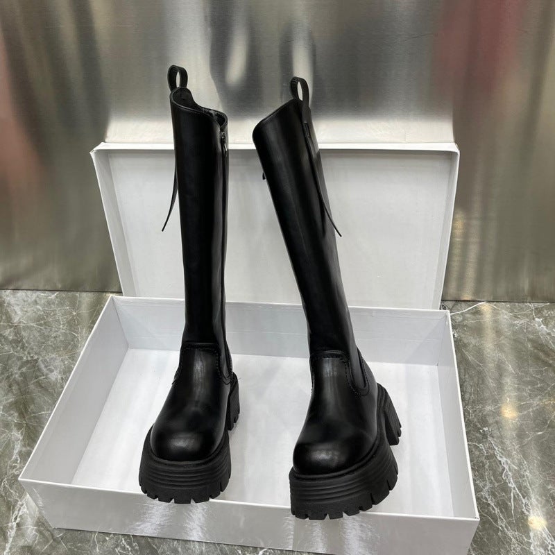 Increased Thick Bottom Slimming But Knee Knight High Boots 2024 European Explosions Fleece-Lined Inequality Tide - Image 1