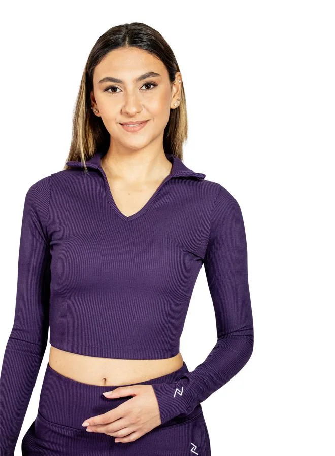 ZAECY Women's Full Sleeve Collared Crop Top