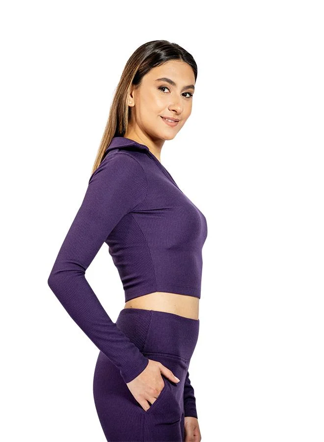 Zaecy Galaxy Purple Women's Full Sleeve Collared Crop Top for Women | Best Price UAE