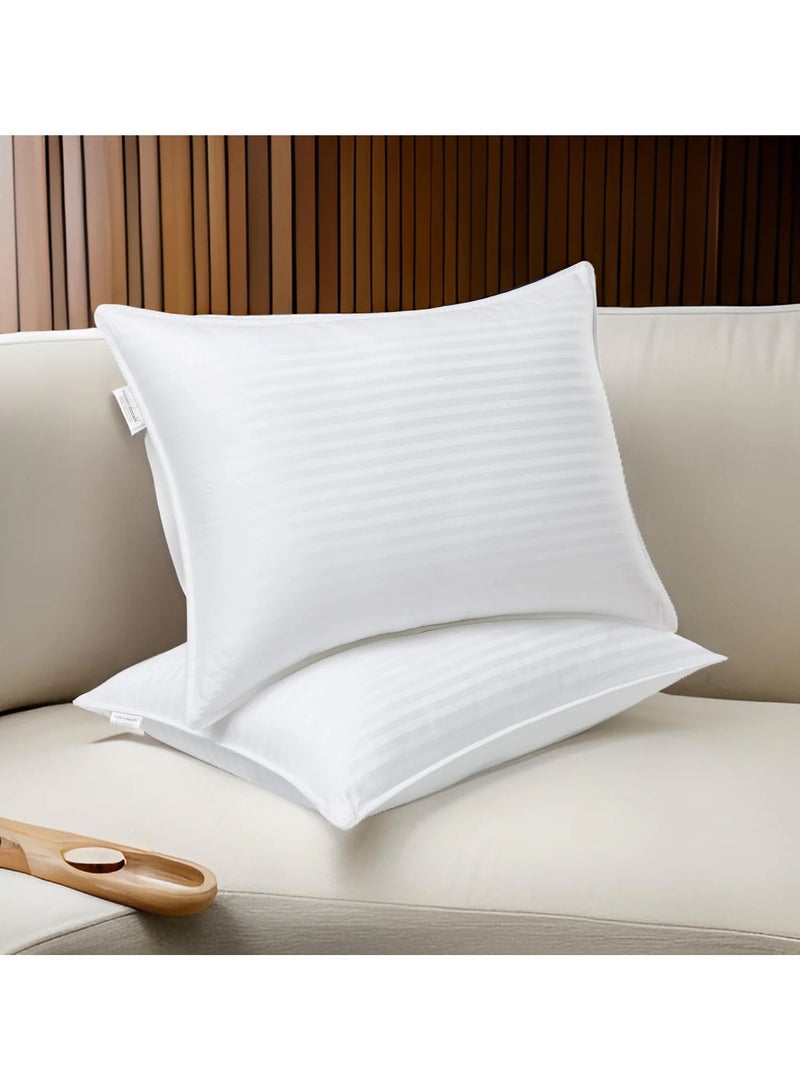 COMFY SET OF 2 HOTEL COLLECTION WHITE STRIPE HYPOALLERGENIC COTTON PILLOW - Image 1