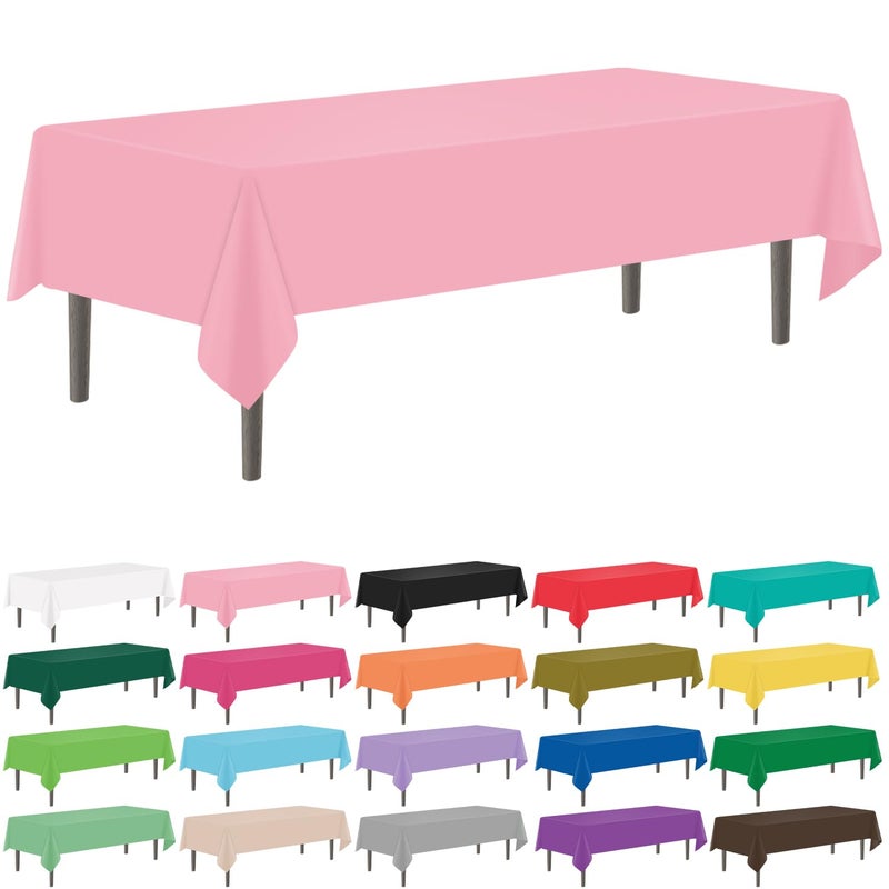YSYJ 12 Pack Pink 54 x 108 Inch Disposable Plastic Tablecloths Rectangular Table Cloth Plastic Table Cover for Parties - Image 1