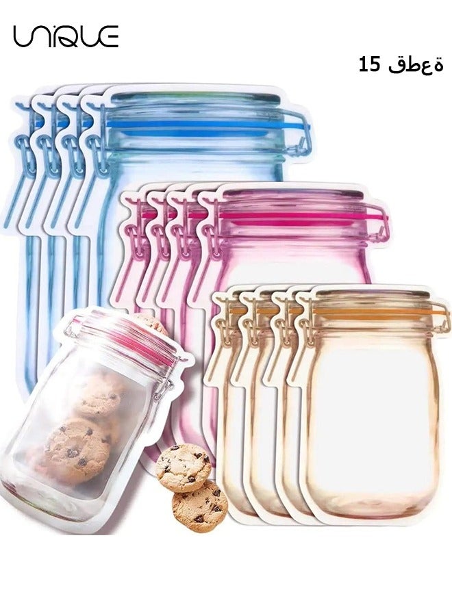 يونيك 15 حزمة أكياس سستة أكياس تخزين المواد الغذائية وجبة خفيفة ساندويتش سستة أكياس ، أكياس تخزين المواد الغذائية ختم محكم قابلة لإعادة الاستخدام ، أكياس توفير الغذاء واقية من تسرب للسفر التخييم والأطفال - Image 1