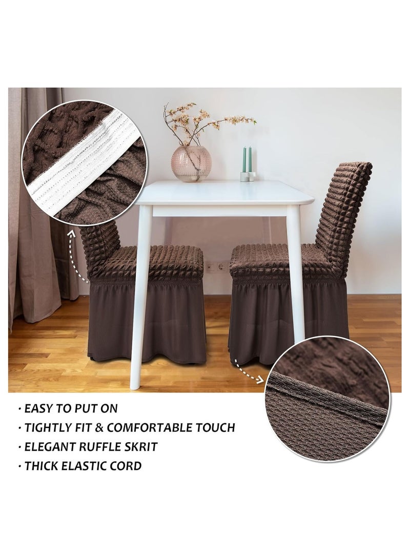 Dining Room Chair Covers with Long Skirt Chair Cover Set of 6 Chair Slipcover Elastic Removable Machine Washable Chair Protector Soft Touch Seat Covers for Dining Room Banquet Party Home Decoration (Brown)  - Image 2