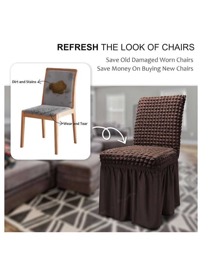 Dining Room Chair Covers with Long Skirt Chair Cover Set of 6 Chair Slipcover Elastic Removable Machine Washable Chair Protector Soft Touch Seat Covers for Dining Room Banquet Party Home Decoration (Brown)  - Image 4