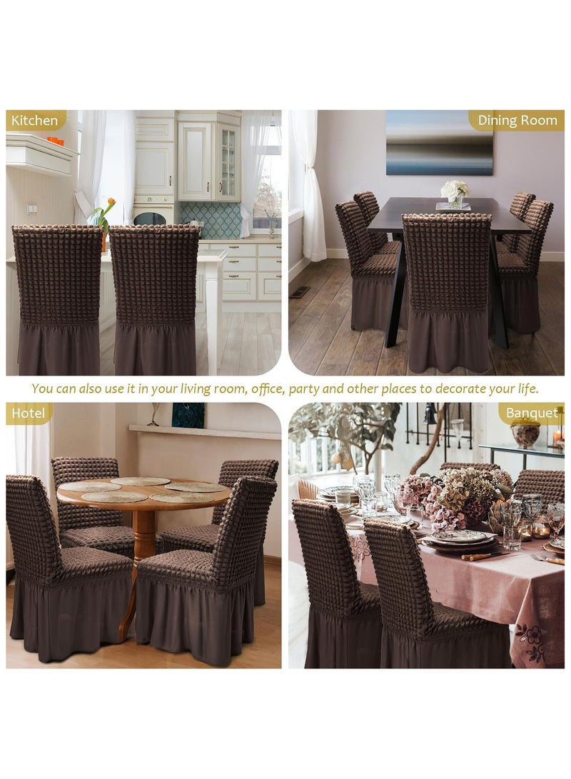 Dining Room Chair Covers with Long Skirt Chair Cover Set of 6 Chair Slipcover Elastic Removable Machine Washable Chair Protector Soft Touch Seat Covers for Dining Room Banquet Party Home Decoration (Brown)  - Image 5