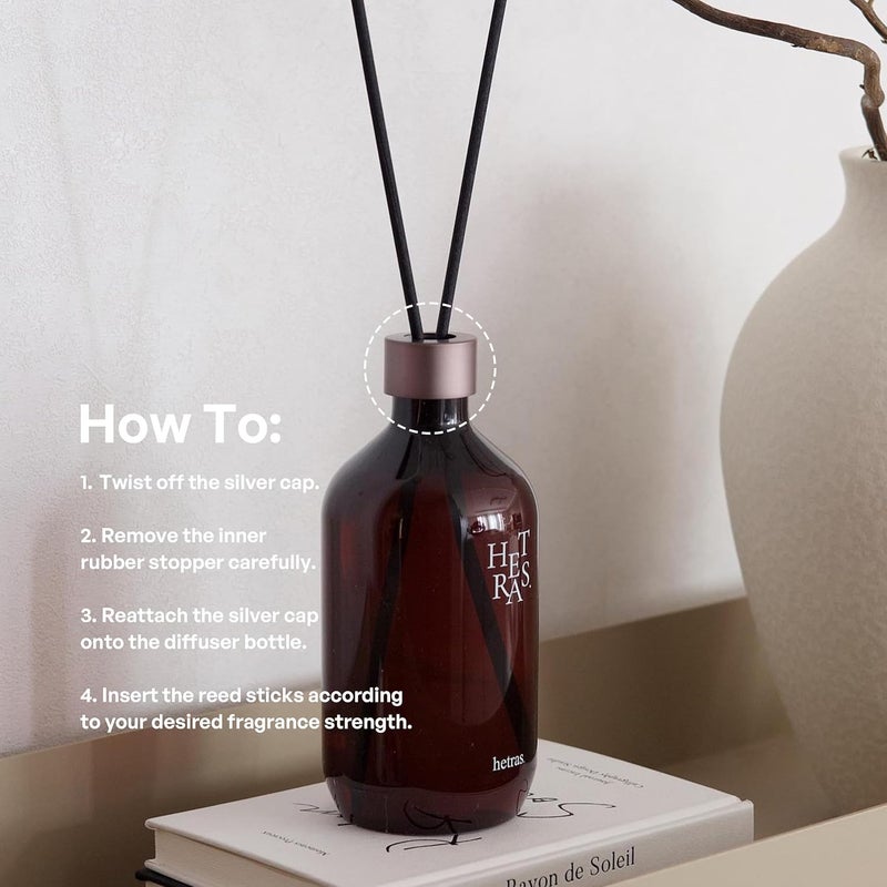 hetras. hetras Premium Reed Diffuser Set (Pure Laundry Scent)–Large Capacity Home Fragrance | 16.9 fl.oz (500ml), 1 Pack with 5 Reed Sticks | Fresh Warm Clean Linen Aroma | Luxury Decor for Home & Office - Image 5