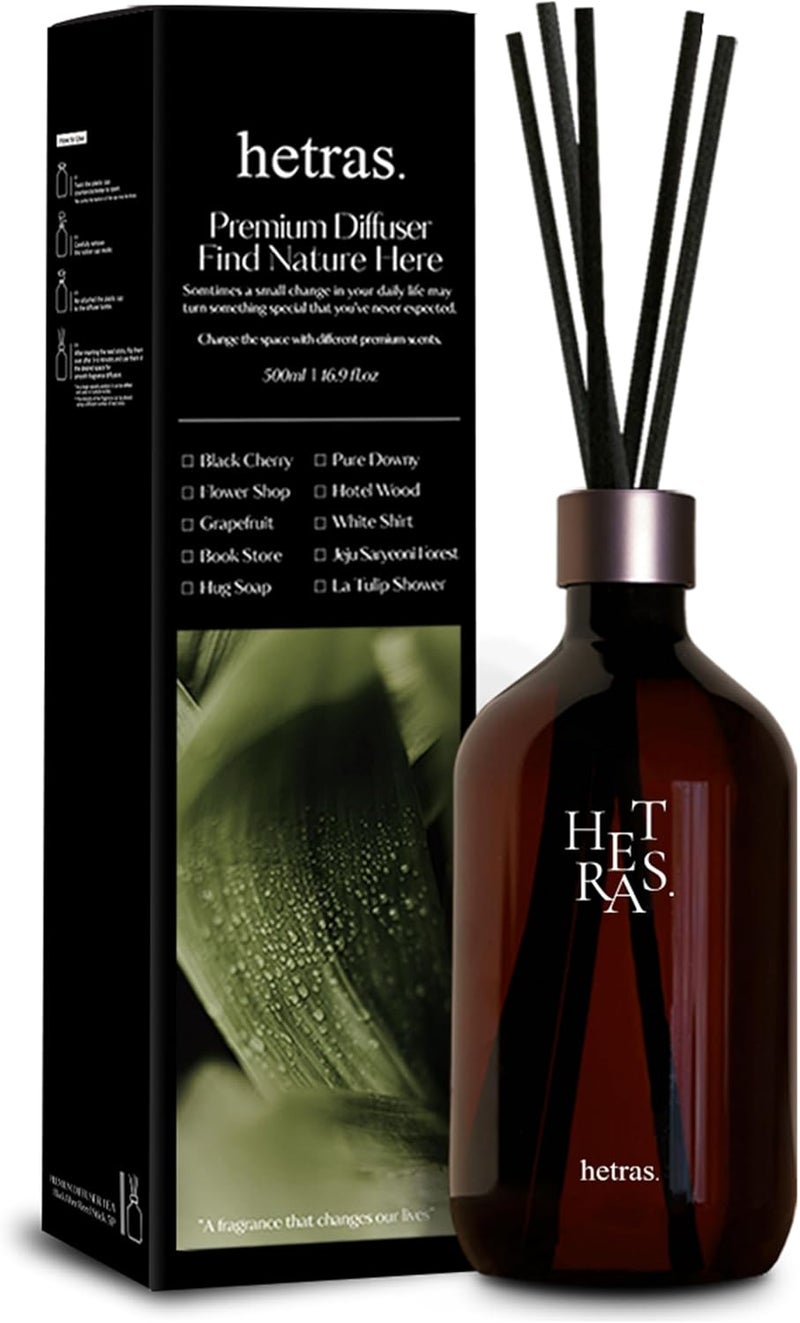 hetras. hetras Premium Reed Diffuser Set (Pure Laundry Scent)–Large Capacity Home Fragrance | 16.9 fl.oz (500ml), 1 Pack with 5 Reed Sticks | Fresh Warm Clean Linen Aroma | Luxury Decor for Home & Office - Image 1