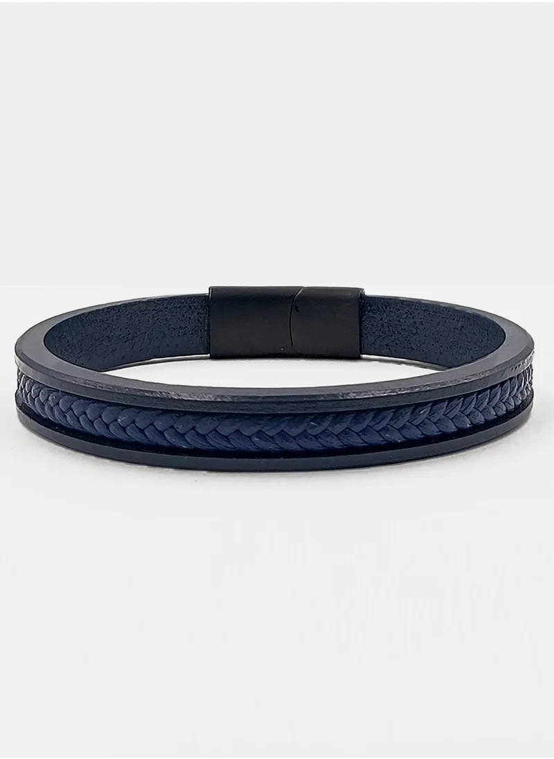 CHRYSOSTOMOS Handmade Leather Bracelet for Men with Blue Leather Straps