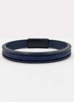 CHRYSOSTOMOS Handmade Leather Bracelet for Men with Blue Leather Straps  - Image 1