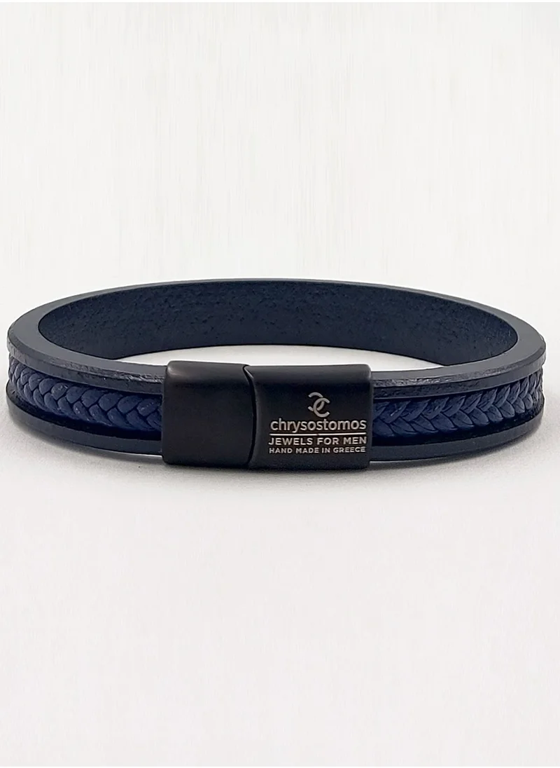 كريسوستوموس Handmade Leather Bracelet for Men with Blue Leather Straps