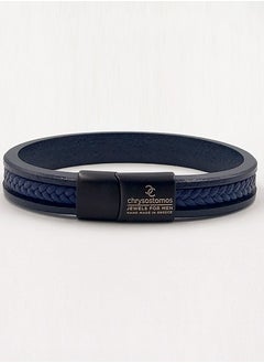 CHRYSOSTOMOS Handmade Leather Bracelet for Men with Blue Leather Straps  - Image 2