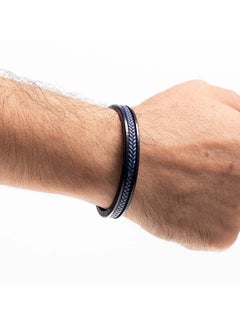 CHRYSOSTOMOS Handmade Leather Bracelet for Men with Blue Leather Straps  - Image 3
