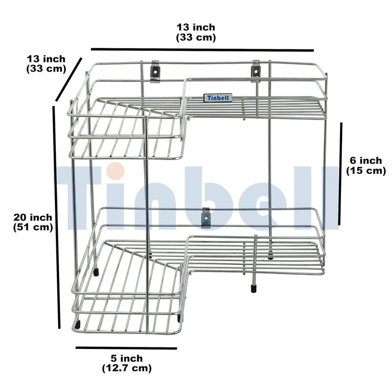 Tinbell 2 Layer L Corner Stainless Steel For Multipurpose Wall Mount Storage Tiered Shelf Rack For Kitchen And Bathroom RustProof And Highly Durable 2 Layer - Image 5