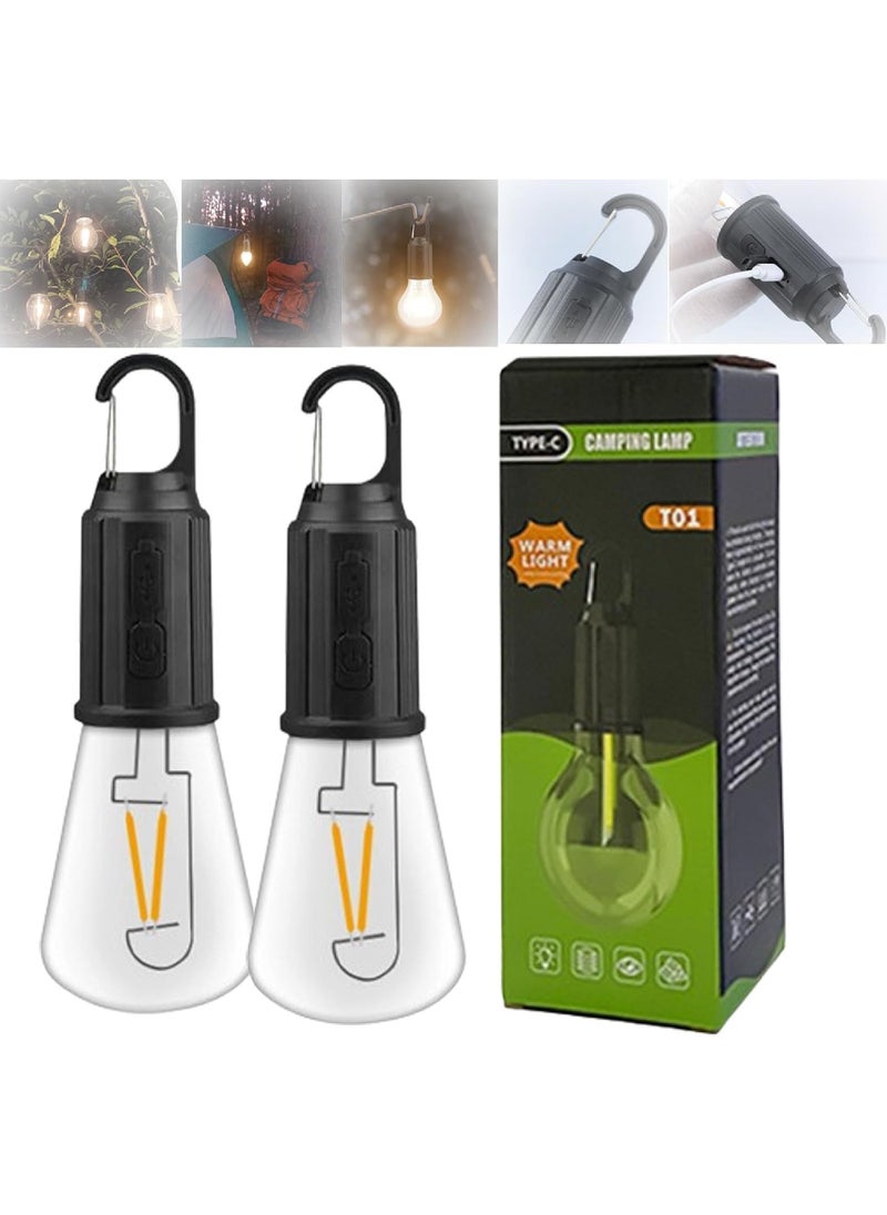 روك بو مصابيح LED قابلة لإعادة الشحن تعمل بالبطارية 2 وات 2700 ك بيضاء ناعمة، 3 أوضاع إضاءة مع خطاف لأضواء المظلة الخارجية، الفناء، لمبة إضاءة لاسلكية محمولة مقاومة للماء 2 حزمة  - Image 1