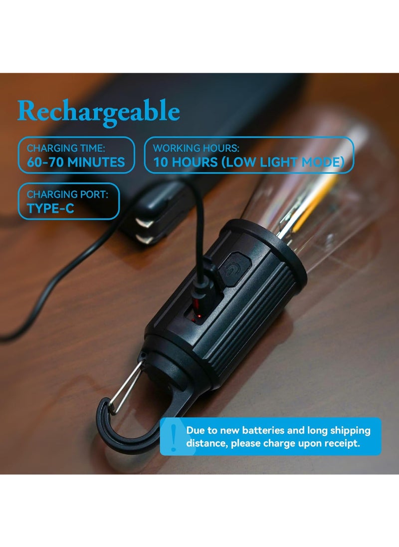 روك بو مصابيح LED قابلة لإعادة الشحن تعمل بالبطارية 2 وات 2700 ك بيضاء ناعمة، 3 أوضاع إضاءة مع خطاف لأضواء المظلة الخارجية، الفناء، لمبة إضاءة لاسلكية محمولة مقاومة للماء 2 حزمة  - Image 2