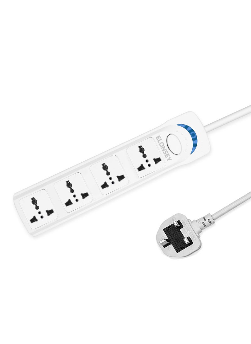 ELONSEY - 10m Universal Power Extension Cord with 4 Power Plugs 4 Power Strip Outlets, 4 Way Power Strip, Extension Lead 10 meters - White (10M 4S) - Image 1