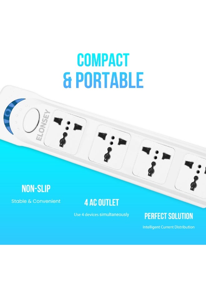 ELONSEY - 10m Universal Power Extension Cord with 4 Power Plugs 4 Power Strip Outlets, 4 Way Power Strip, Extension Lead 10 meters - White (10M 4S) - Image 1
