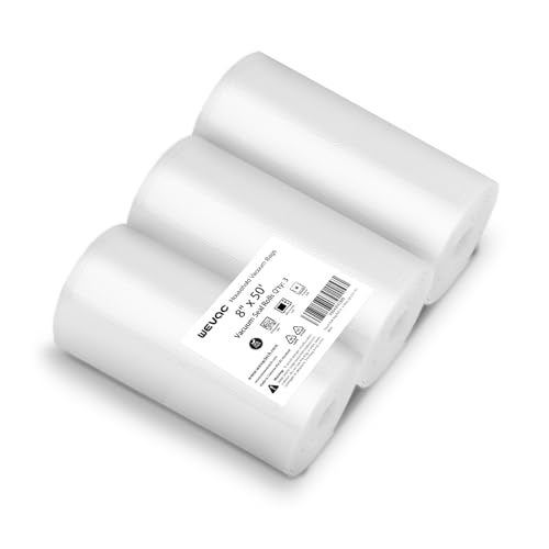 2024 New 8 x 50 3 Rolls Vacuum Sealer Rolls Bags for Food Great for Food Storage Sous Vide and Meal Prep Wevac Lite
