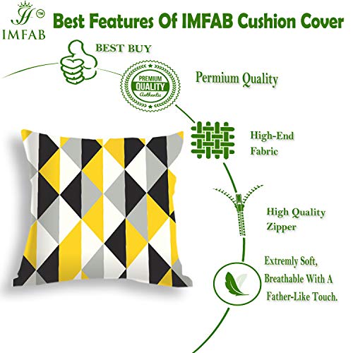 IM FAB Yellow and Black Digital Printed Decorative Canvas Cotton 200TC Cushion Covers Set of 5 Pcs (12 X 12 Inches or 30 X 30 cms) - Image 3