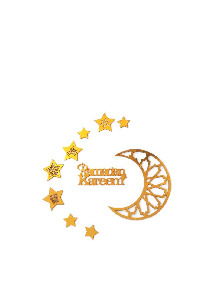 WAVY Ramadan Kareem, crescent, and stars decoration set in golden color