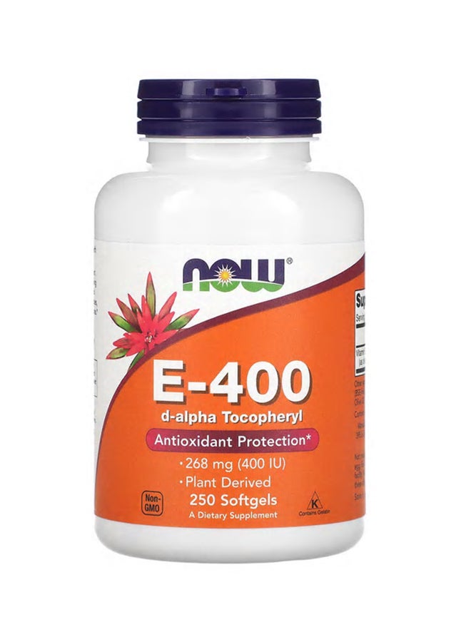 Now Foods Natural E-400 Vitamin Supplement - 250 Softgels 268 mg (400 IU) - Image 1