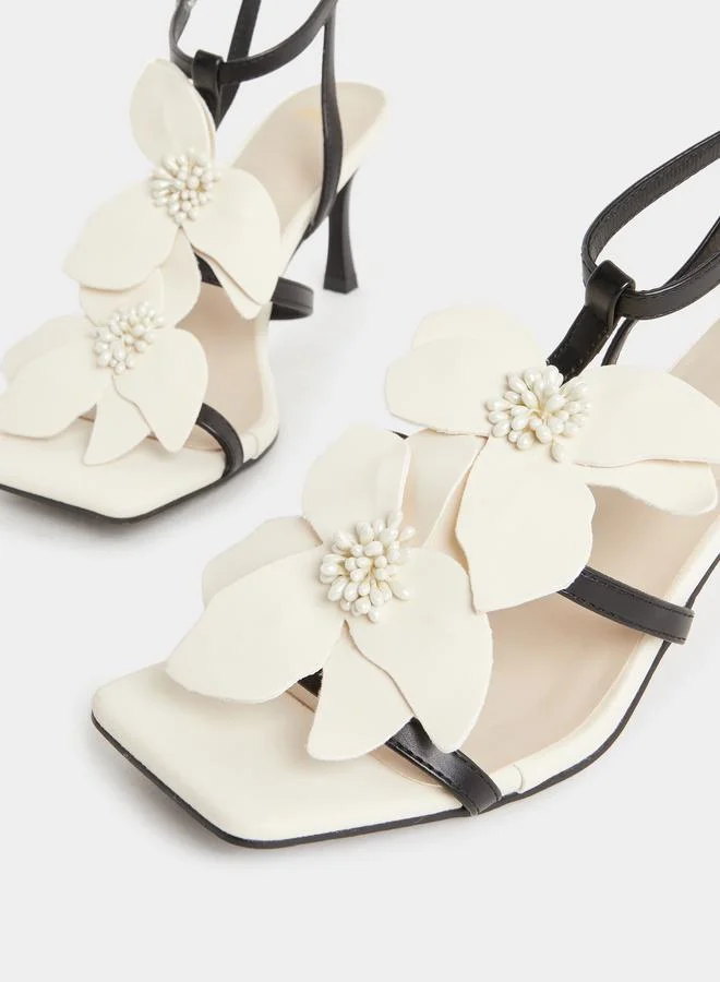 Styli Styli Flower Embellished Stiletto Heel Sandals