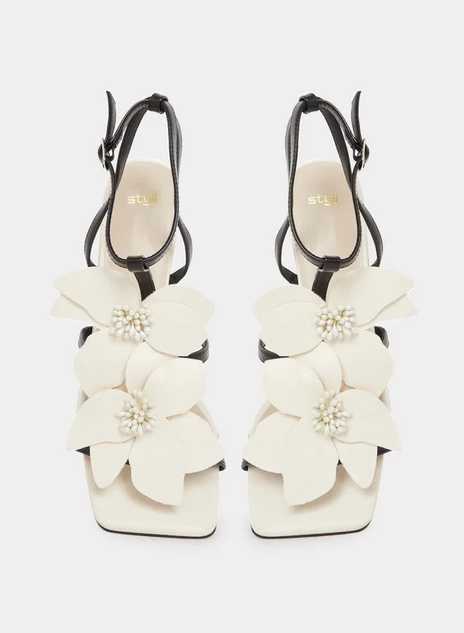 Styli Styli Flower Embellished Stiletto Heel Sandals